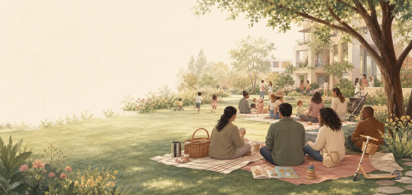 Parents and children spending time together in their neighborhood