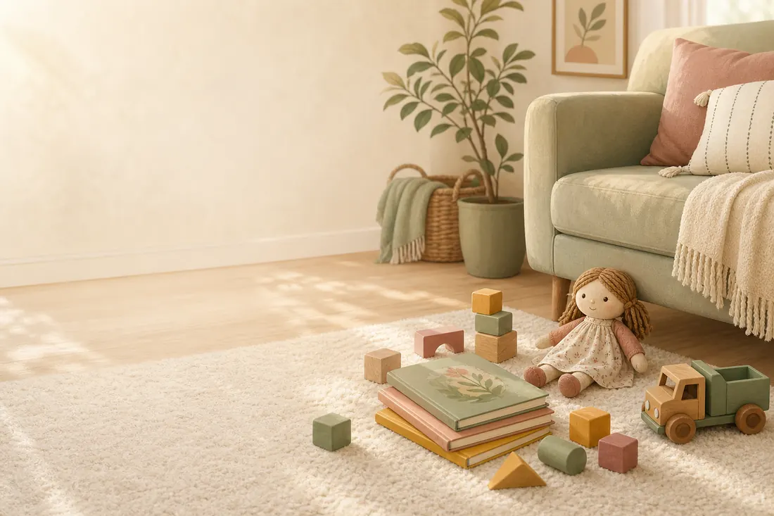 A warm family living space ready for children to play